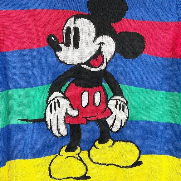 Disney 100 Mickey Mouse Sweater Youth Medium Rainbow Stripe Nebula Blue Retro - Picture 2 of 7